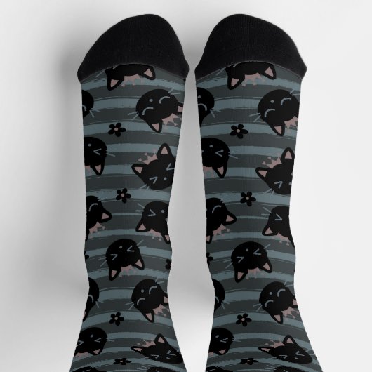 Black Cat Face Socken (Oben)