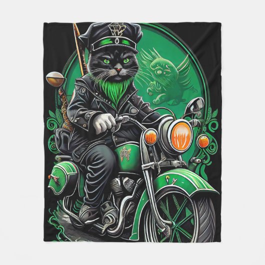 Black Cat Fahrrad St. Patrick's Day Fleecedecke (Vorderseite)