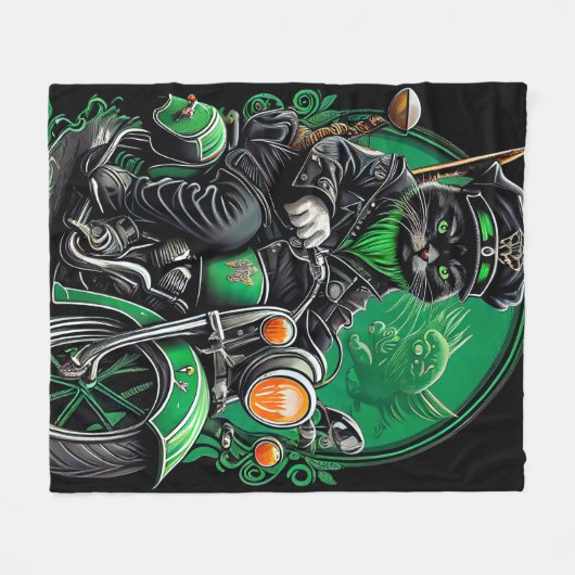 Black Cat Fahrrad St. Patrick's Day Fleecedecke (Vorderseite (Horizontal))