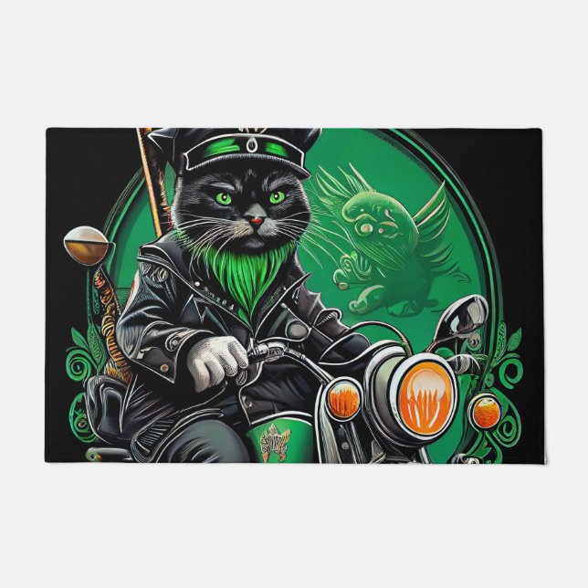 Black Cat Fahrrad St. Patrick's Day Fußmatte (Vorderseite)