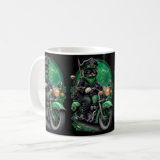 Black Cat Fahrrad St. Patrick's Day Kaffeetasse (Vorderseite Links)