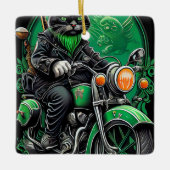 Black Cat Fahrrad St. Patrick's Day Keramikornament (Vorderseite)
