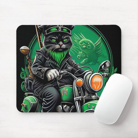 Black Cat Fahrrad St. Patrick's Day Mousepad (Mit Mouse)