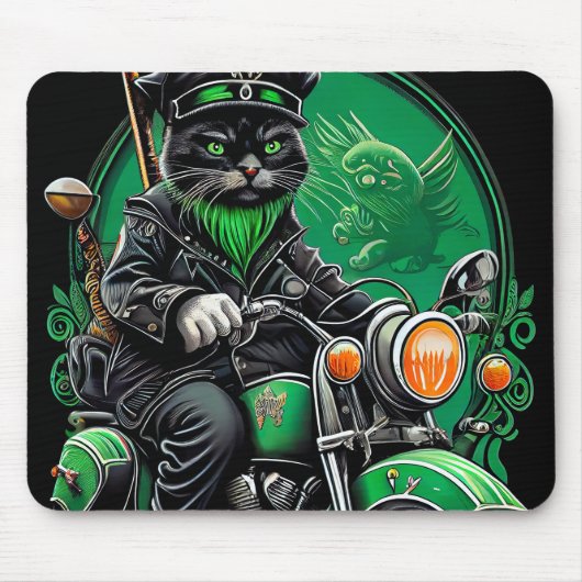 Black Cat Fahrrad St. Patrick's Day Mousepad (Vorne)