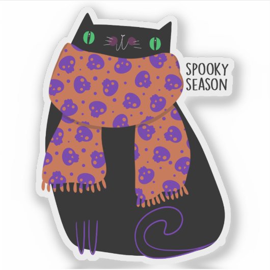 Black Cat Fall Saison Halloween Spooky Niedlich Aufkleber (Vorderseite)