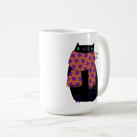 Black Cat Fall Saison Halloween Spooky Niedlich Kaffeetasse (VorderseiteRechts)