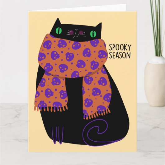 Black Cat Fall Saison Halloween Spooky Niedlich Karte (Vorderseite)