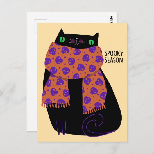 Black Cat Fall Saison Halloween Spooky Niedlich Postkarte (Vorne/Hinten)