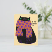 Black Cat Fall Saison Halloween Spooky Niedlich Postkarte (Stehend Vorderseite)