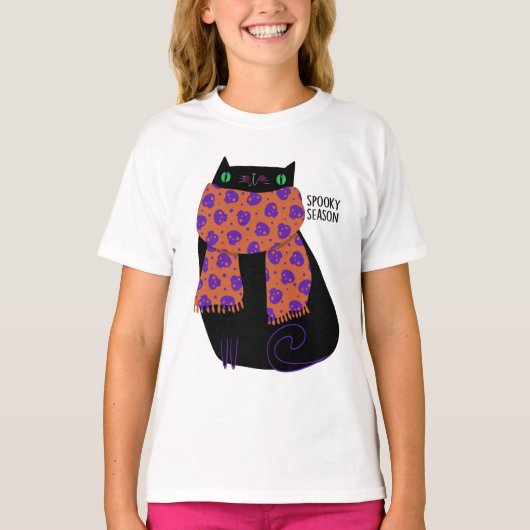 Black Cat Fall Saison Halloween Spooky Niedlich T-Shirt (Vorderseite)