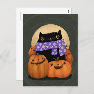 Black Cat Fall Saison Happy Halloween Feiertagspostkarte
