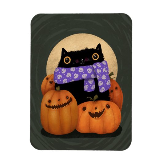 Black Cat Fall Saison Happy Halloween Magnet (Vertikal)