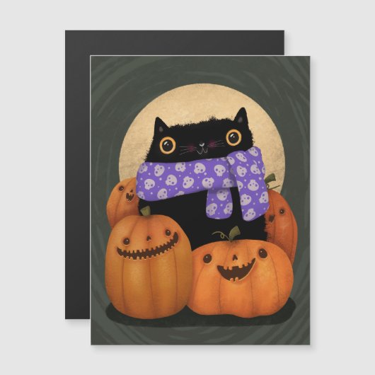 Black Cat Fall Saison Happy Halloween Magnetkarte (Vorne/Hinten)