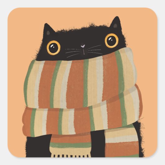 Black Cat Fall Saison Happy Halloween Quadratischer Aufkleber (Vorderseite)