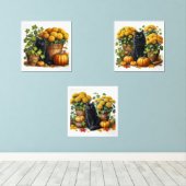 Black Cat Fall Season Blume Pumpkins Bilderwand Sets (Holzboden)