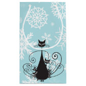 Black Cat Family Weiße Schneeflocken auf Blue Gift Kleine Geschenktüte (Rückseite)