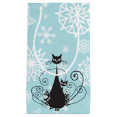 Black Cat Family Weiße Schneeflocken auf Blue Gift Kleine Geschenktüte (Vorderseite)