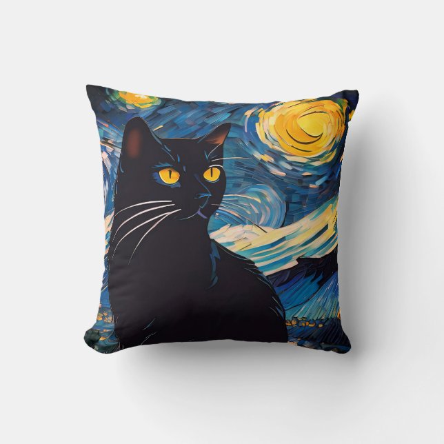 Black Cat Fantasy Throw Pillow Kissen (Vorderseite)