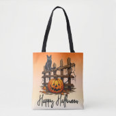 Black Cat Fence Jack O' Lantern Orange Halloween Tasche (Vorderseite)