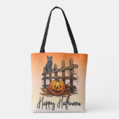 Black Cat Fence Jack O' Lantern Orange Halloween Tasche (Rückseite)