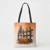 Black Cat Fence Jack O' Lantern Orange Halloween Tasche (Vorderseite)