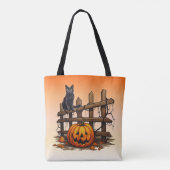 Black Cat Fence Jack O' Lantern Orange Halloween Tasche (Rückseite)