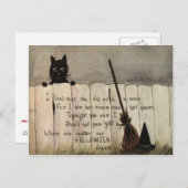 Black Cat Fence Witch's Broom Hat Postkarte (Vorne/Hinten)
