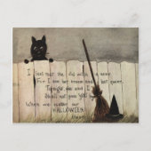 Black Cat Fence Witch's Broom Hat Postkarte (Vorderseite)