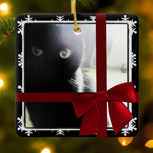 Black Cat First Christmas Pet Foto Rahmen Red Bow Keramikornament