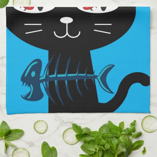Black Cat Fish Knochen Küche Handtuch (Gefaltet)