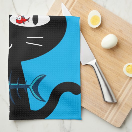 Black Cat Fish Knochen Küche Handtuch (Viertel Falte)