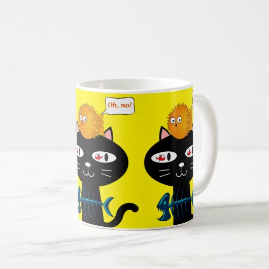 Black Cat Fishbones Gelbe Tasse (VorderseiteRechts)