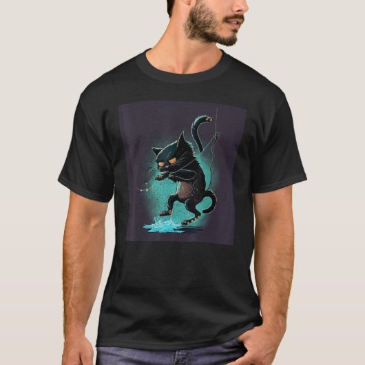 Black Cat Fishing Dabbing Dance 1 T-Shirt (Vorderseite)