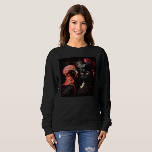 Black Cat Flamingo War Sweatshirt (Vorne ganz)