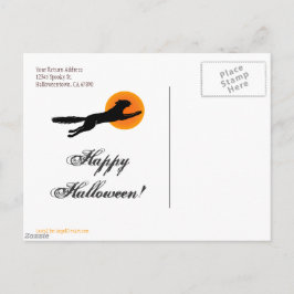 Black Cat Flying School Happy Halloween Postkarte