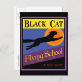 Black Cat Flying School Happy Halloween Postkarte (Vorne/Hinten)