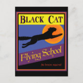 Black Cat Flying School Happy Halloween Postkarte (Vorderseite)