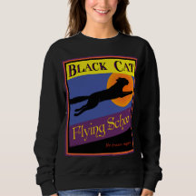 Black Cat Flying School Retro Halloween-T - Shirt