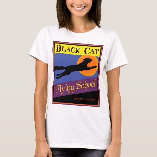 Black Cat Flying School Retro Halloween-T - Shirt (Vorderseite)