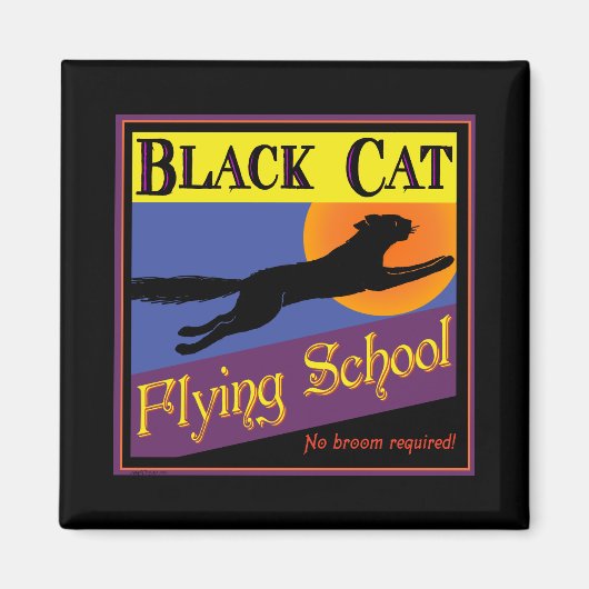 Black Cat Flying School Vintage Halloween Art Magnet (Vorne)