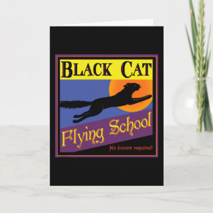 Black Cat Flying School Vintage-Halloween-Kunst Karte