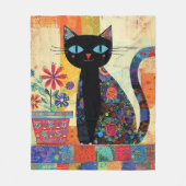 Black Cat Folk Art Fleecedecke (Vorderseite)