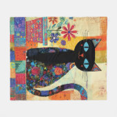 Black Cat Folk Art Fleecedecke (Vorderseite (Horizontal))