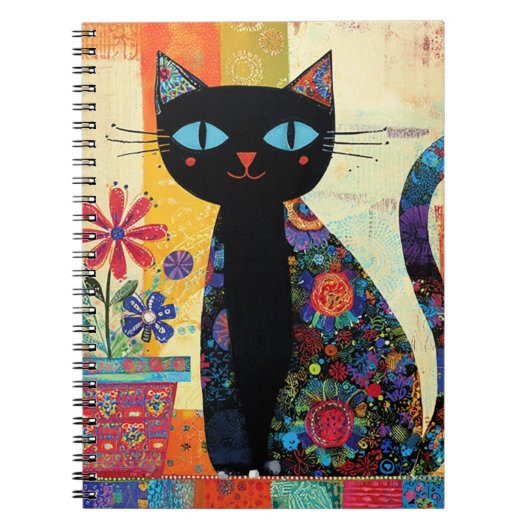 Black Cat Folk Art Notizblock (Vorderseite)