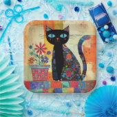 Black Cat Folk Art Pappteller (Party)