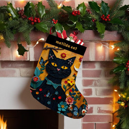Black Cat Folk Art Pet Weihnachten Strumpf Kleiner Weihnachtsstrumpf