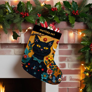 Black Cat Folk Art Pet Weihnachten Strumpf Kleiner Weihnachtsstrumpf
