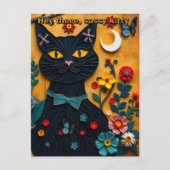 Black Cat Folk Art Postcard Postkarte (Vorderseite)