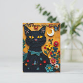 Black Cat Folk Art Postcard Postkarte (Stehend Vorderseite)