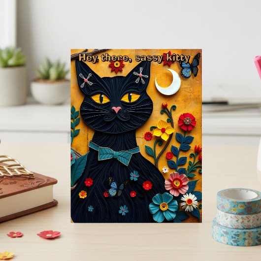 Black Cat Folk Art Postcard Postkarte